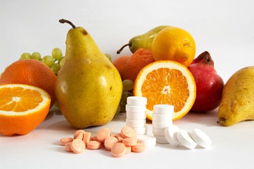 Fruits sains et complexes vitaminiques pour la puissance masculine.